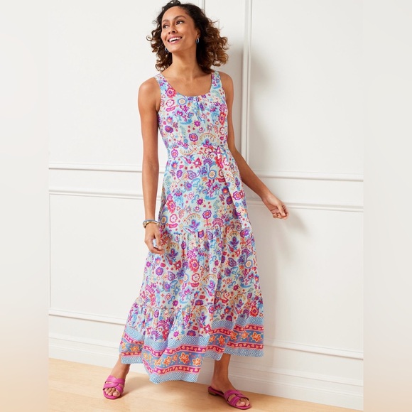 Talbots Dresses & Skirts - Talbots 2 Petite Floral Cotton Maxi Dress Sleeveless Scoop Neck Belted